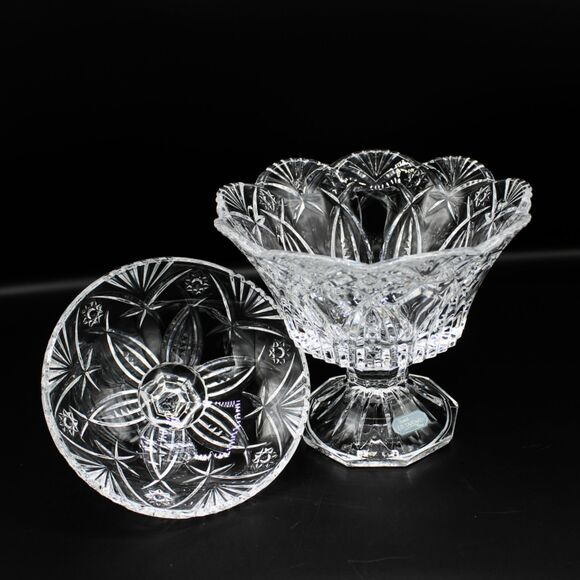 Elegant Vintage Crystal Pedestal Compote Dish JG Durand France - Hobstar Pattern - Picture 3 of 5